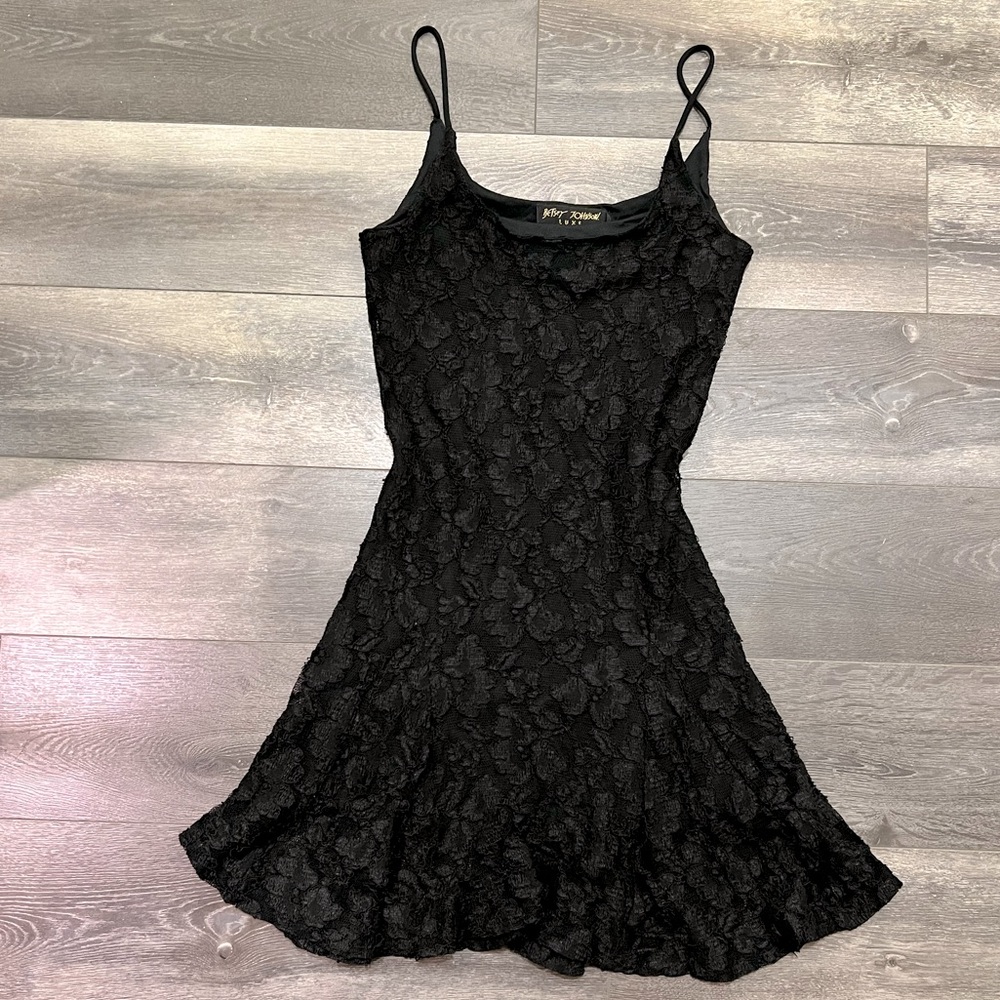 π«SOLDπ« Vintage Betsey Johnson Luxe Black Lace Dress 90s Rare - Picture 1 of 4